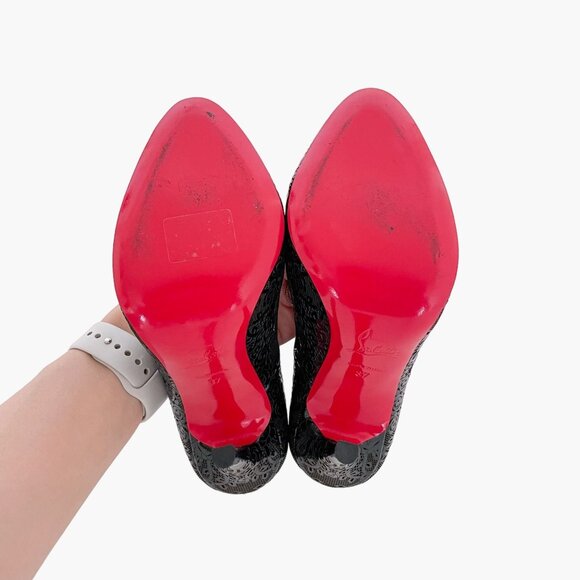 Christian Louboutin Muchapump 120 EU 37 US 7 Black Suede Lace High Heel Pump - Picture 3 of 12